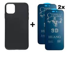 Kit 3em1 Capa Preta + 2x Película Cerâmica Fosca Privacidade iPhone 11 12 13 14 15 16 Pro Max - CS