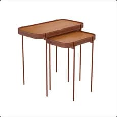 Kit 2 Mesas Lateral Melin Decorativa Corino Marrom Pé Cobre