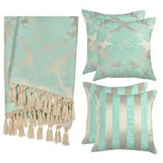 Kit 1 Manta Tecido Jacquard Para Sofá + 4 Capas De Almofada, Para sua Casa elegante