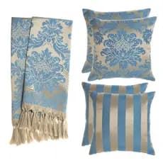 Kit 1 Manta Tecido Jacquard Para Sofá + 4 Capas De Almofada, decoração, sala
