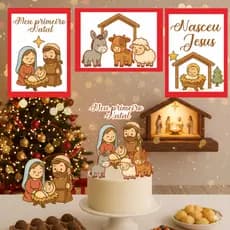 Kit Especial Meu Primeiro Natal - Natal Cristão Mesversário Mágico
