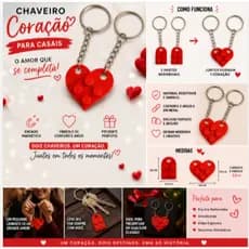 Chaveiro Casal Coração Encaixável 2 Peças Presente Namorados Amor