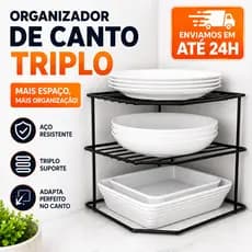 Organizador De Canto Triplo Para Armário Cozinha Suporte Para Pratos  Multiuso Aço Resistente