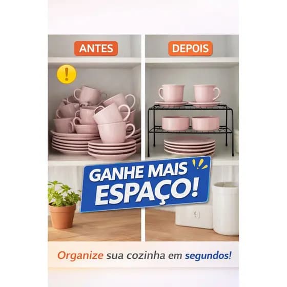 Organizador de Pratos para Armário | Ganhe Espaço na Cozinha + Suporte Duplo Resistente