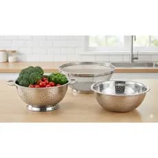KIT 3 Escorredores Inox de Massa, Arroz e Legumes 24 cm Resistente Premium Qualidade