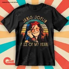 Camiseta Janis Joplin Piece Of My Heart Rainha Rock and Roll Blusa Camisa 100% Algodão