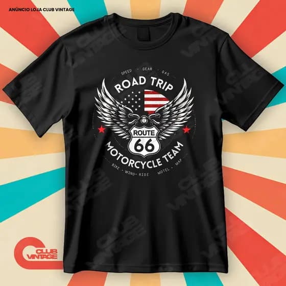 Camiseta Route 66 Road Trip Motorcycle Team Blusa Camisa Marcas 100% Algodão