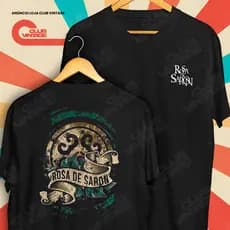 Camiseta Frente e Verso Banda Rosa de Saron Cristã Camisa de Rock and Roll 100% Algodão
