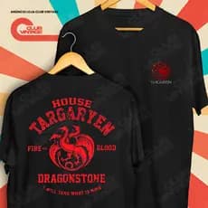 Camiseta Frente e Verso House Targaryen Fire and Blood Dragonstone Game of Thrones Camisa de Séries 100% Algodão