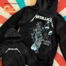 Moletom Canguru Verso Banda Metallica And Justice For All Frente E Verso Rock