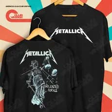 Camiseta Frente e Verso Banda Metallica And Justice For All Camisa de Rock and Roll 100% Algodão