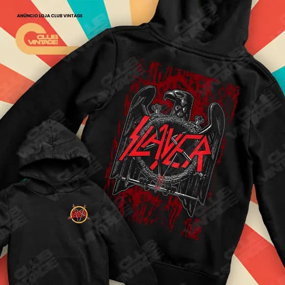 Moletom Canguru Banda Slayer Thrash Metal Frente E Verso Rock