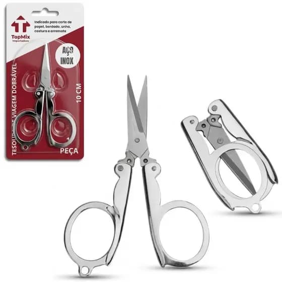 Mini Tesoura de Viagem Portátil Dobrável 10cm Aço Inox