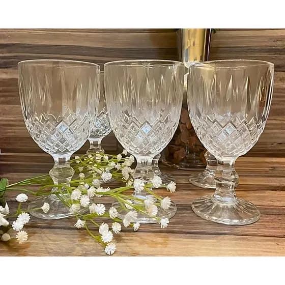 Jogo 6 Taças Diamond De Vidro 235ml Luxo Para Vinho Agua Bico De Jaca