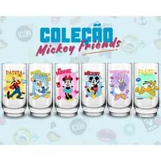 Conj. 6 Copos de Vidro Coleção Mickey Friends Item Personalizado Arte Pronta Acabamento em Verniz