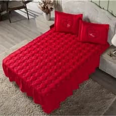Kit Colcha Casal Padrão 3 Peças com Bordado Bordado Te Amo Matelada