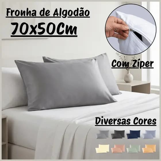 Par De Fronhas 70x50 Com Zíper Malha 100% Algodão Capa Para Travesseiro