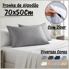 Par De Fronhas 70x50 Com Zíper Malha 100% Algodão Capa Para Travesseiro
