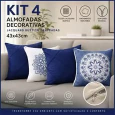 Kit 4 Almofadas Cheias Decorativas Jacquard Rústico Drapeadas 43x43cm Com Zíper