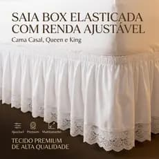 Saia Box Elasticada com Renda Ajustável para Cama Casal, Queen e King