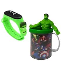 Kit 3, Boneco Hulk + Relogio Digital + Caneca Personalizada