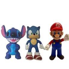 Kit 3 Boneco Sonic + Mario + Stitch PVC