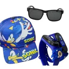 Kit Sonic Infantil | Boné + Relógio Digital + Óculos | Presente para Criança