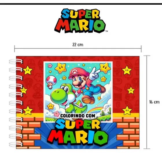 Livro de Colorir super mario 50 Páginas Capa Dura * Livro de Colorir Infantil