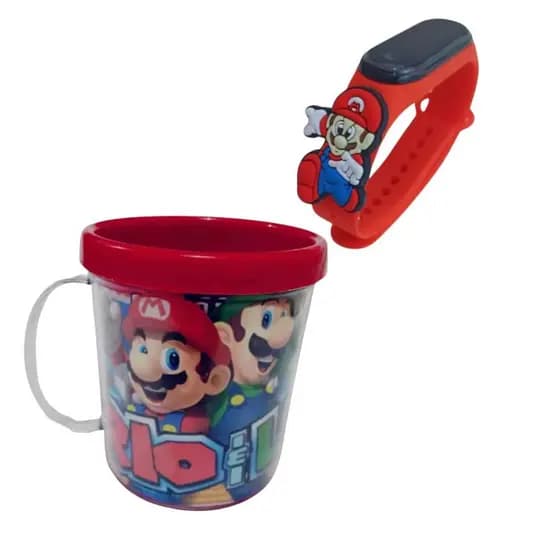 Kit Caneca Personalizada + Relogio Digital Mario bross