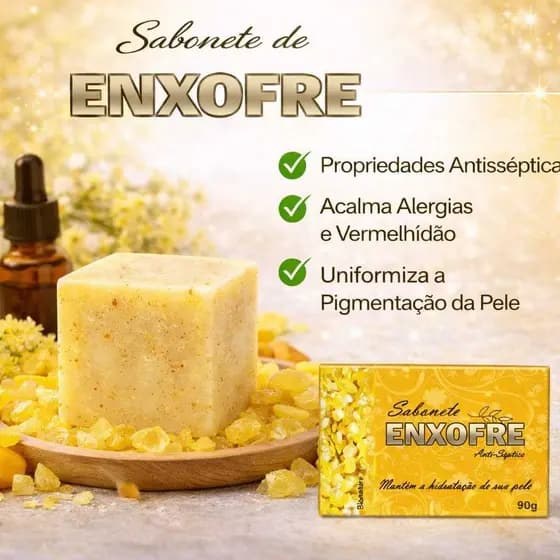 Kit 3 Sabonetes Enxofre 90g – Pele Limpa, Uniforme e Renovada