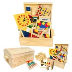 Baú Pedagógicos Com 10 Jogos De Madeira Brinquedos Educativo