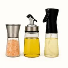 Kit Temperos Premium 3 Peças | Borrifador de Azeite + Dispenser + Moedor de Sal/Grosso/Pimenta