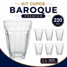 Jogo 6 Copos Pasabahce Baroque 220ml Copo Canelado Vidro Grosso
