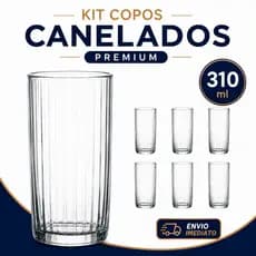 Kit Jogo Copo Canelado Pasabahce Leia 310ml Vidro Europeu Premium Restaurantes 5 Estrelas