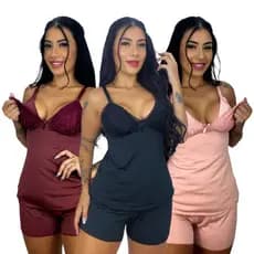 Kit 3 Baby Doll Amamentação Short Dool Maternidade Pós Parto