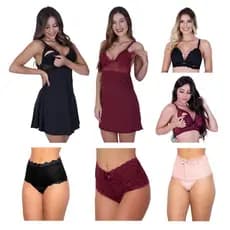 Kit Amamentação 2 Camisola + 2 Sutiã Amamentação Com Bojo ou Sem + 3 Calcinha Pós Parto