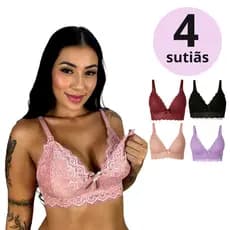 Kit 4 Sutiã de Amamentação Sem Bojo em Renda Gestante Maternidade e Pós Parto