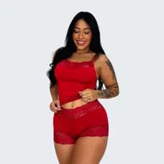 Baby Doll Liso com Renda Sensual Conjunto Short Doll Pijama Dormir Alça Regulaveis Elegante