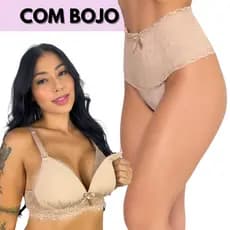 Kit Gestante 1 Sutiã de Amamentação Com Bojo + 1 Calcinha Pós Parto Cintura Alta Modeladora