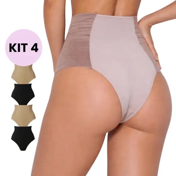 Kit 4 Calcinhas Modeladora Reforçada Redutora de Medidas Emagrecedora