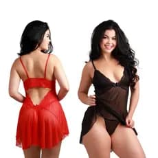 Kit 2 Camisola Feminina Sensual Tule Angelina + Calcinha Fio Dental Luxo Roupa para dormir