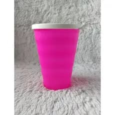 Copo Rosa Neon Com Tampa Tupperware 600ml