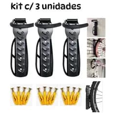 3x Suporte De Parede Gancho Bike P/ Pendurar C/ Apoio