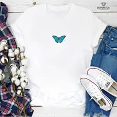 Camiseta Básica T shirt Borboleta Moda tumblr blusa feminina, Unissex e baby look Malha Elastano