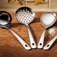 Kit Cozinha Inox com Escumadeira Concha Colher de Arroz e Espátula