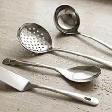 Kit Inox para Cozinha Concha Escumadeira Colher de Arroz Espátula Bolo