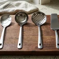 Conjunto Utensílios Inox Escumadeira Concha Colher Arroz Espátula de Bolo
