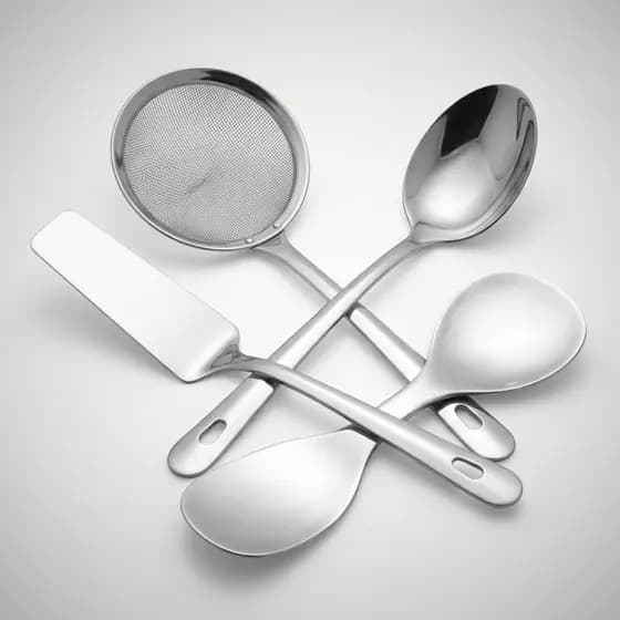Jogo de Utensílios Inox para Cozinha Concha Colher Escumadeira Espátula