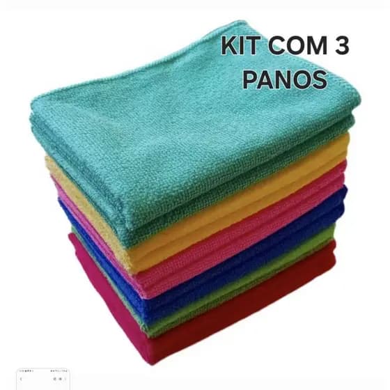 Kit Com 3   Pano  Limpa Vidro Carro Pia Limpeza Flanela Microfibra 35x55 cm Limpeza Geral