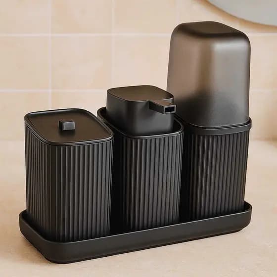 Kit 3 Pecas Porta Algodao Porta Sabonete Liquido Com Bandeja Dispenser Porta Escovas Alta Qualidade Decoração
